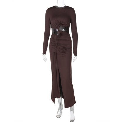 Chic autumn and winter long-sleeve hollow split dress, perfect for stylish look. A&S Collection