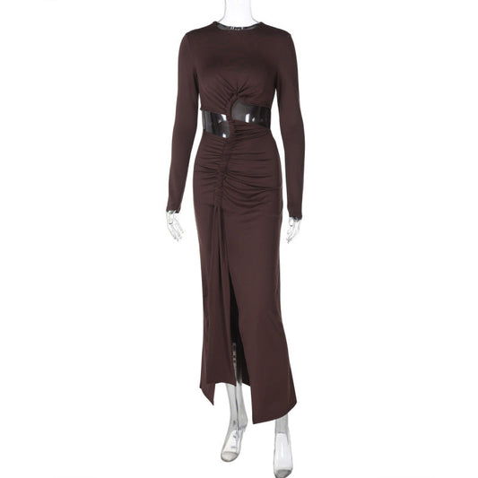 Chic autumn and winter long-sleeve hollow split dress, perfect for stylish look. A&S Collection