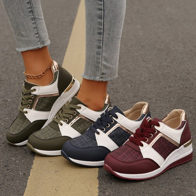 Chic Colorblock Lace-Up Sneakers: Fashionable, Thick-Soled Casual Sports Shoes for Women - Round Toe Slip-On Comfort A&S Collection