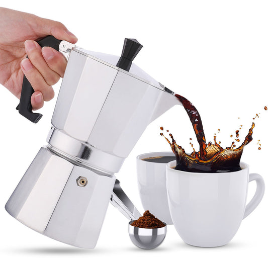 RAINBEAN Stovetop Espresso Maker 180ml For 3 Cups Espresso, Italian Moka Pot Coffee Maker, For Coffee Latte Mocha Cappuccino Macchiato Cuban Cafe Makers, Silver A&S Collection