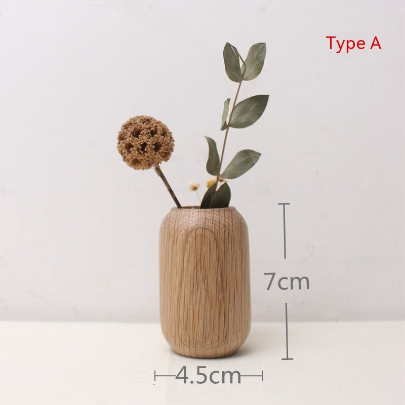 Japanese Style Groceries Solid Wood Dried Flowers And Flowerpot Wooden Craftwork Ins Vase A&S Collection