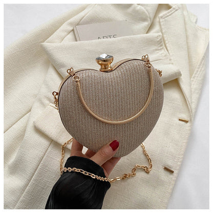 Evening Clutch Bag Women Bag Shiny Handbag Heart Shape Metal Clutches Bag Fashion Chain Shoulder Crossbody Bag Luxury Lady Purse Valentines Day Outfit A&S Collection