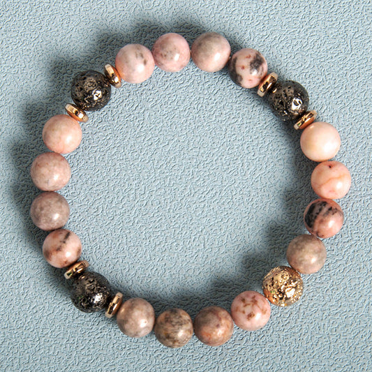 Fashion New Haematite Spacer Natural Stone Powder Zebra Beaded Bracelet CJ
