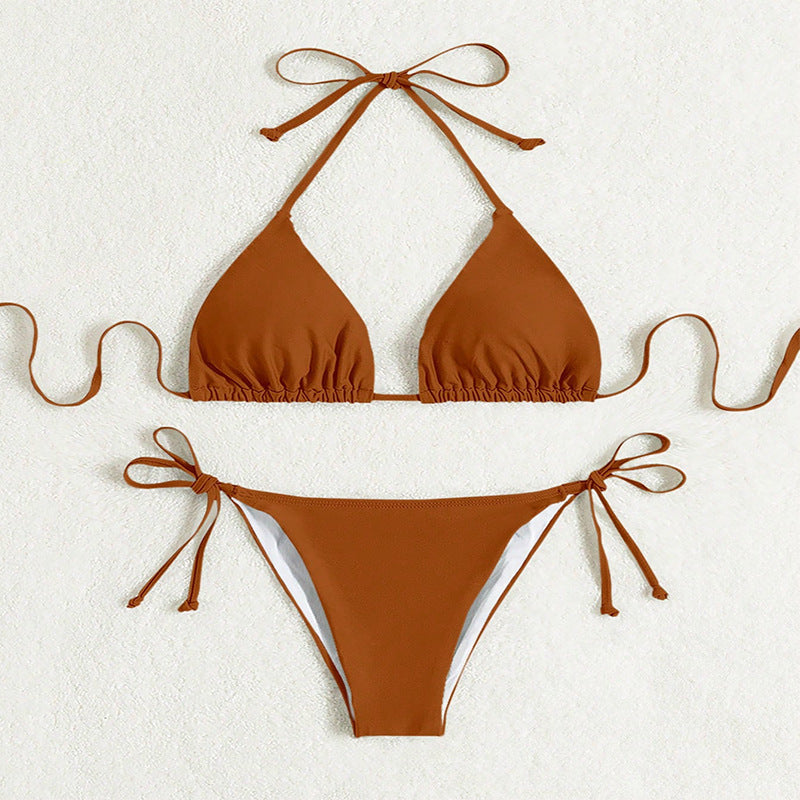 Pure Color Tied Halter Bikini Swimsuit CJ