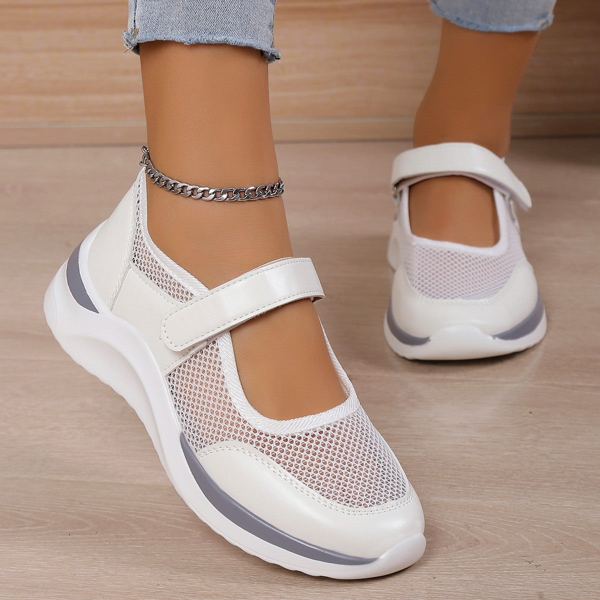 Women's Casual Thick Bottom Breathable Velcro Women's Mesh Surface Shoes A&S Collection