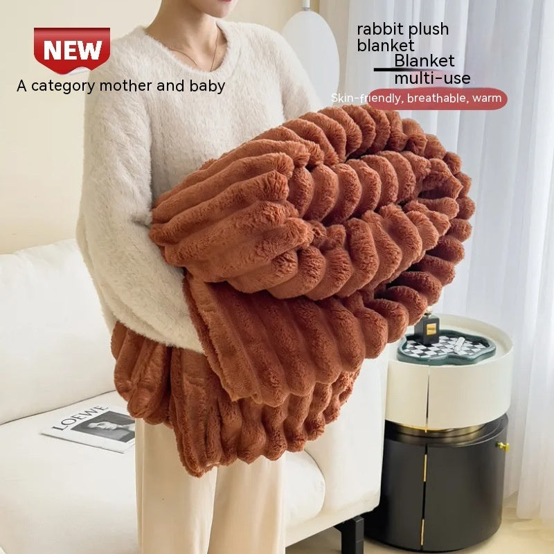 Soft Wind Bubble Velvet Blanket Warm Solid Rabbit Fur Blankets Double-sided Thickening Cover Throw Warm Fur Blanket A&S Collection
