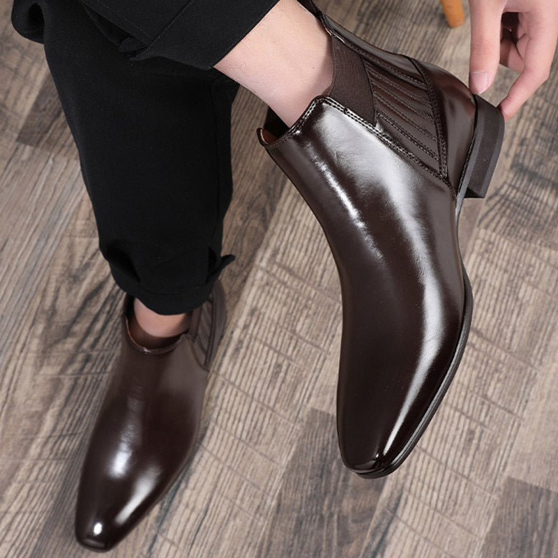 Pointed Toe Chelsea-style Boots For Men Fashion British Style Square Heel Business Formal Leather Shoes A&S Collection