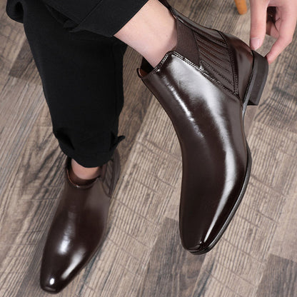 Pointed Toe Chelsea-style Boots For Men Fashion British Style Square Heel Business Formal Leather Shoes A&S Collection