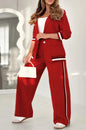 2 Pcs Set Women Suit Coat Pants Suit Lapel Long Sleeves Lady Jacket Wide Leg High Waist Trousers Female Commuting Office Outfit A&S Collection