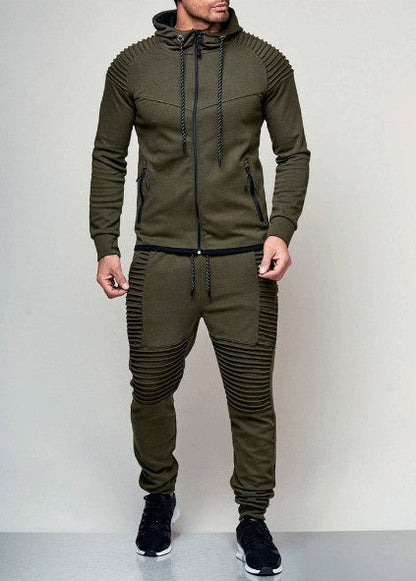 Suit Foreign trade cross-border men's leisure sports long sleeve suit pure color cardigan hoodie pants two pieces A&S Collection