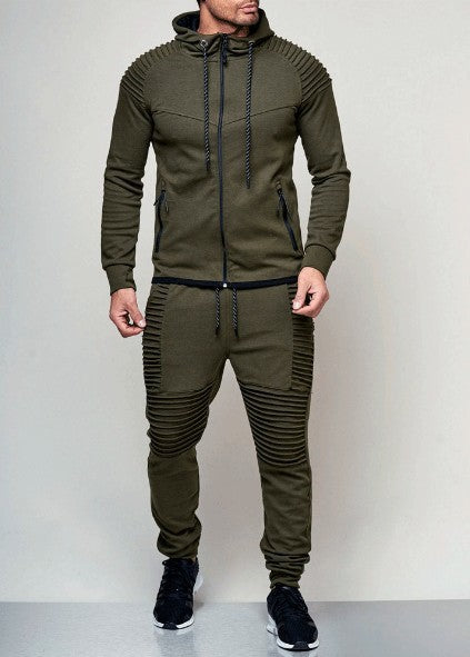 Suit Foreign trade cross-border men's leisure sports long sleeve suit pure color cardigan hoodie pants two pieces A&S Collection