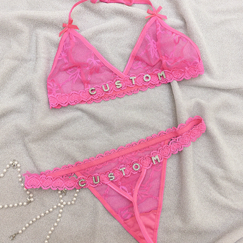 Custom Lingerie Set For Women Thong Panties Bra Set With Name Rhinestone Customized Thongs Personalized G-String Jewelry Gift CJ