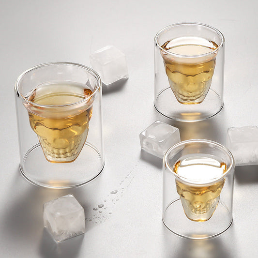 Stylish double-walled skull head glass beer cups, heat-resistant, perfect for unique Korean-inspired aesthetics A&S Collection