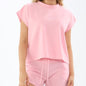 Women's Solid Color Short Sleeve Leisure Suit - Stylish Lace-Up Drawstring Design for Everyday Comfort CJ