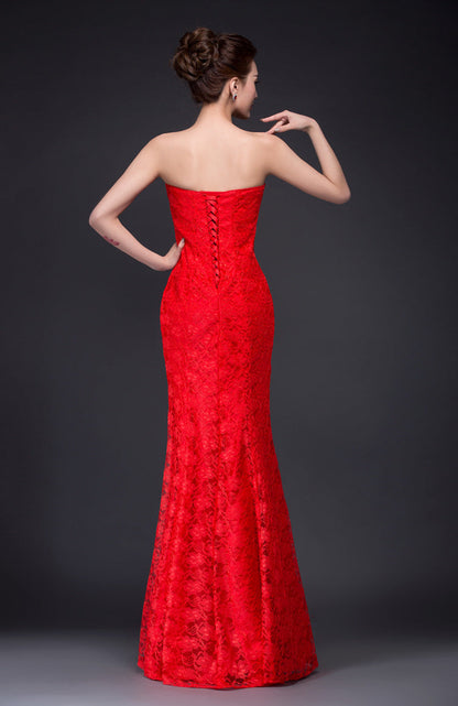Long dress fuchsia and white lace trailing sexy bride wedding dress A&S Collection