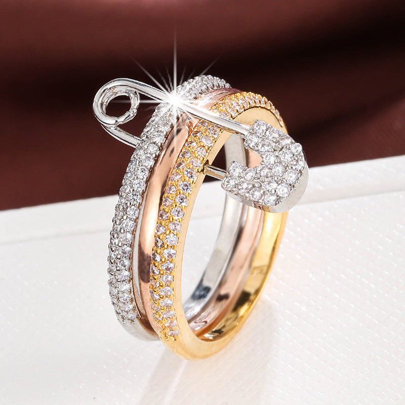 Stylish tri-color ring: versatile split design, featuring micro-set zircon for a unique, fashionable look A&S Collection
