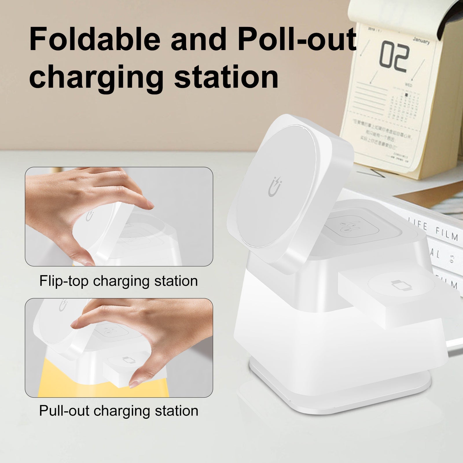4-in-1 Rotatable Magnetic Wireless Charger Stand with Colorful Lighting | Fast Charging Dock for iPhone 15/14/13/12/Pro Max & Accessories CJ