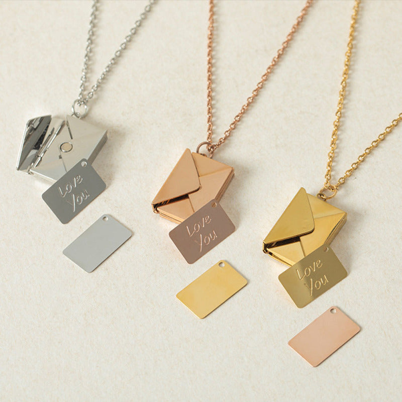 Artistic Envelope Charm Necklace: Stainless Steel, Commemorative, Stylish Design A&S Collection