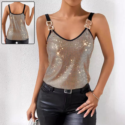**Glamorous sequined chain vest—shine effortlessly this summer.** CJ