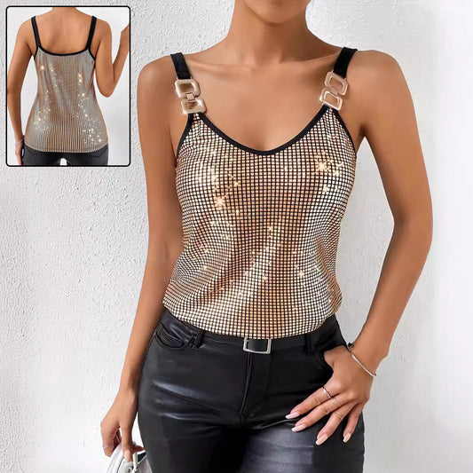 **Glamorous sequined chain vest—shine effortlessly this summer.** CJ
