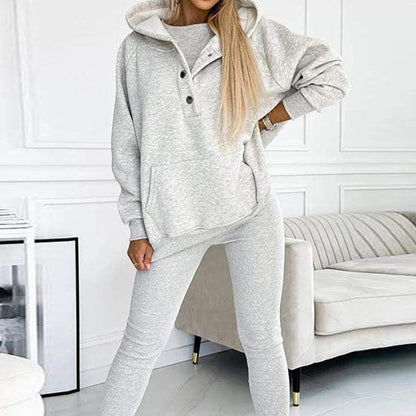 3pcs Women's Sports Suit Loose Hooded Pockets Sweatshirt And Vest And Slim Trousers A&S Collection