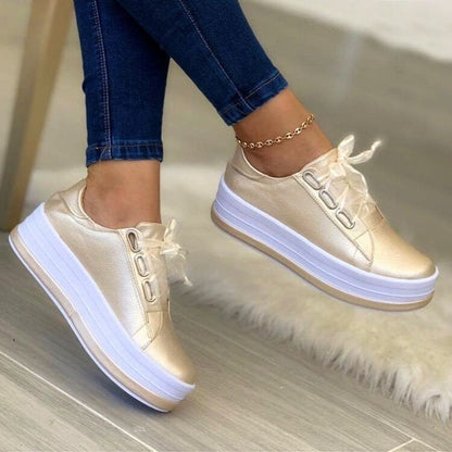 Elegant Ribbon Lace-Up Platform Sneakers for Women: Fashion-Forward Flats for Effortless Style A&S Collection
