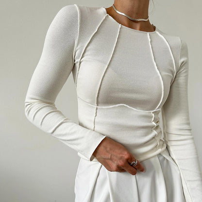 Slim Long Sleeve T-shirt Fashion Solid Color Split Thread Knitted Top Womens Clothing A&S Collection