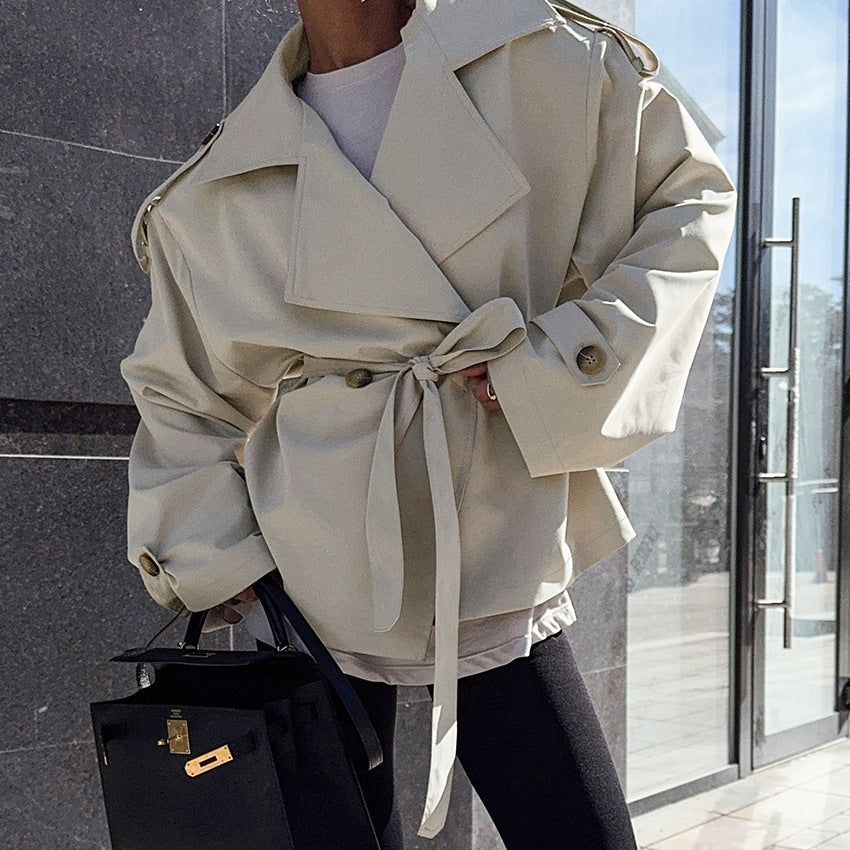 Loose Waistband Long Sleeve Trench Coat Casual Jacket A&S Collection