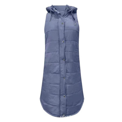 Solid color hooded single breasted medium long cotton-padded vest slim temperament cardigan coat top Hypersku