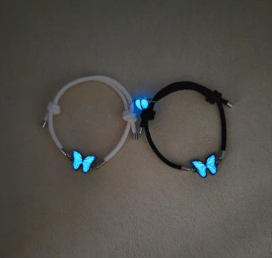 Glow-in-the-Dark Luminous Butterfly Jewelry Set: Stunning Blue Necklace and Bracelet Combo – Perfect Clavicle Chain Choker for Women’s Parties and Gifts" CJ