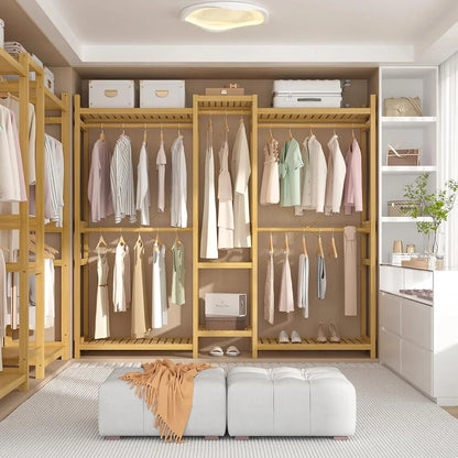Bamboo Closet System Clothes Rack, Large Freestanding Garment Rack Clothing Rack for Hanging Clothes with 7 Storage Shelves and A&S Collection