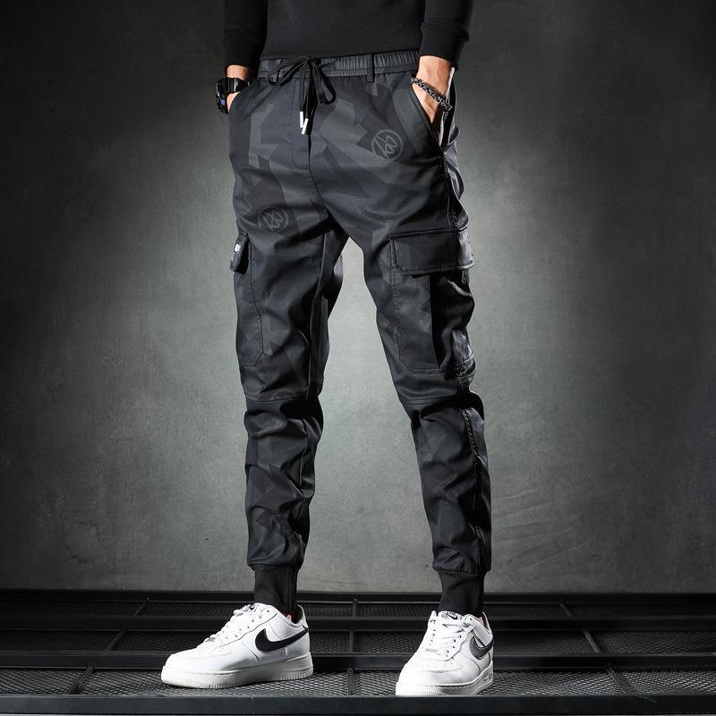 Spring/summer thin camouflage casual pants men's fashion brand new slim-fit elastic waist corset cargo long pants A&S Collection