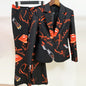 autumn and winter star fashion: Red lip letter print button suit with bell-bottom pants A&S Collection