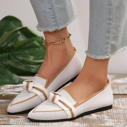 Fashion Pointed Toe Bow Flats: Breathable, Woven Slip-On Shoes for Women A&S Collection