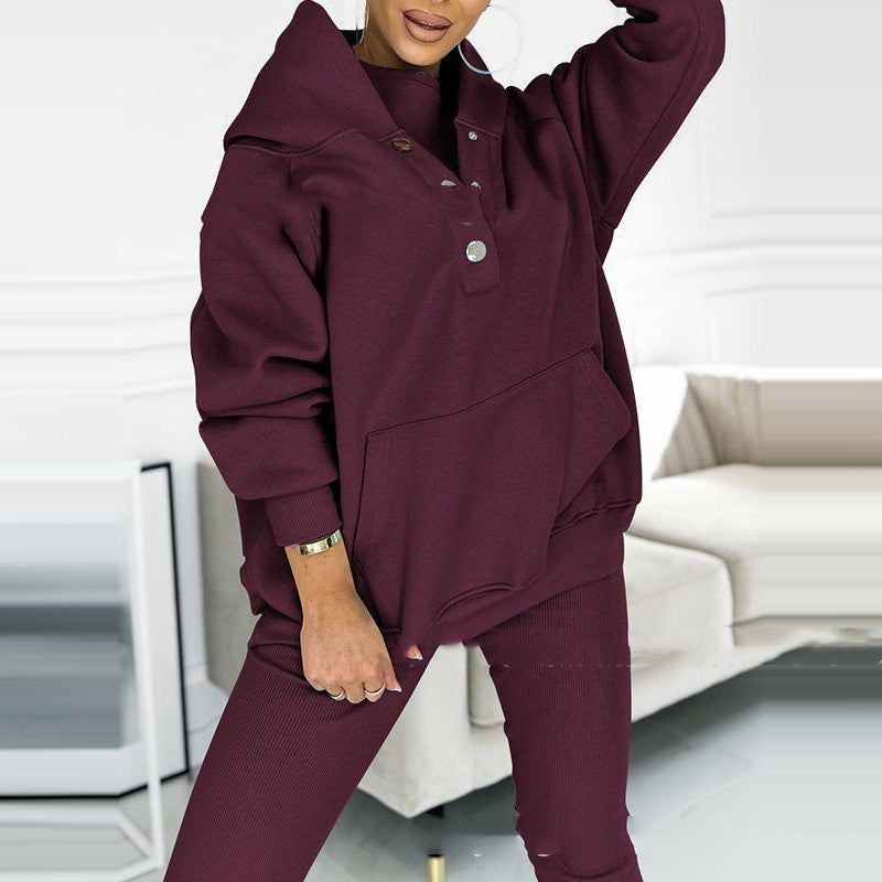 3pcs Women's Sports Suit Loose Hooded Pockets Sweatshirt And Vest And Slim Trousers A&S Collection