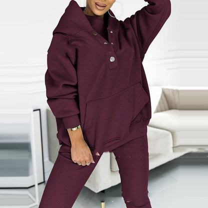 3pcs Women's Sports Suit Loose Hooded Pockets Sweatshirt And Vest And Slim Trousers A&S Collection