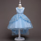 Elegant white flower girl dress with intricate lace and high-low hem. A&S Collection