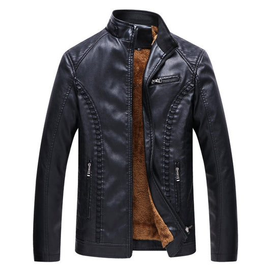 Men's new winter cashmere thick warm leather jacket PU leather jacket A&S Collection