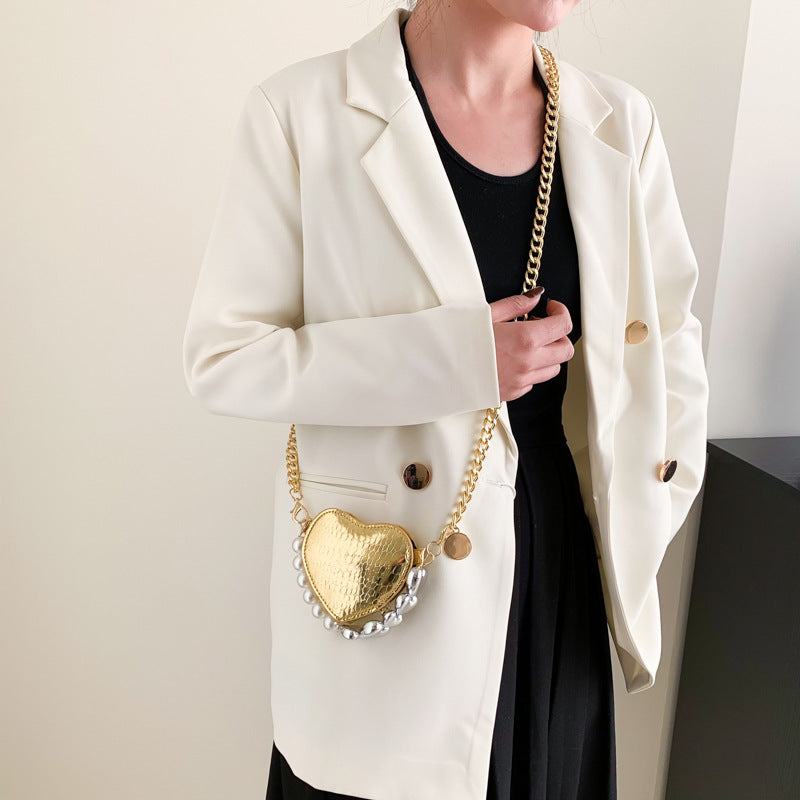 Mini Love-shape Pearls Handbag Fashion Cute Chain Lipstick Bag Women's Bright Candy Color Shoulder Messenger Bag A&S Collection