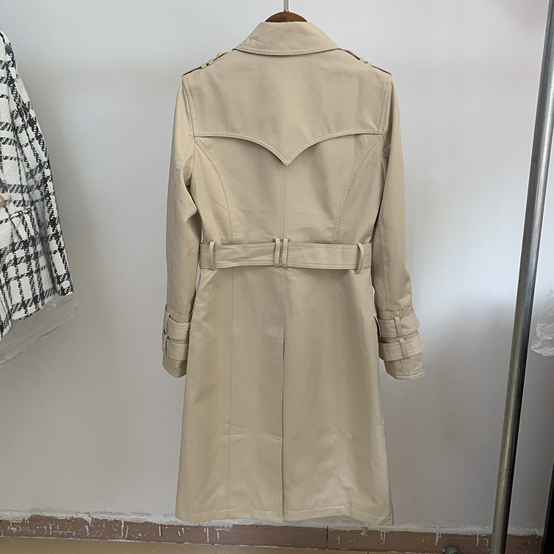Autumn/winter quality top fashion metal lion buckle double breasted belt long trench coat A&S Collection
