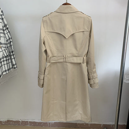 Autumn/winter quality top fashion metal lion buckle double breasted belt long trench coat A&S Collection
