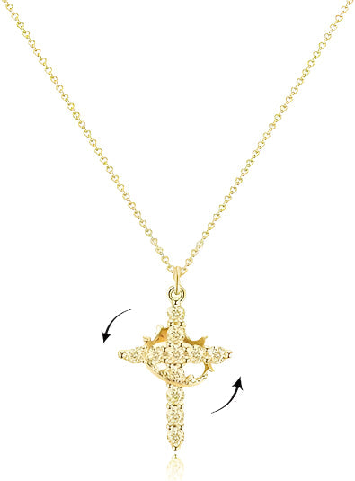 Cross full diamond necklace Rotatable birthstone cross crown Zircon clavicle chain necklace A&S Collection