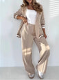 2 Pcs Set Women Suit Coat Pants Suit Lapel Long Sleeves Lady Jacket Wide Leg High Waist Trousers Female Commuting Office Outfit A&S Collection