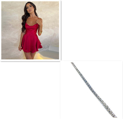 Elegant Satin Suspender Dress with Lace-Up Back - Perfect for Chic and Sexy Looks! CJ