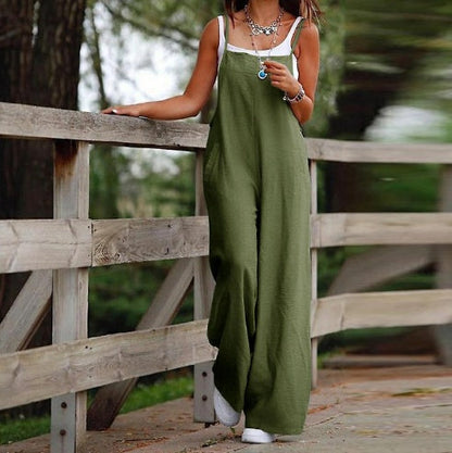 Women's Sleeveless Jumpsuit With Pockets And Adjustable Shoulder Strap Fashion Loose Wide Leg Straight Overalls Summer Beach Trousers A&S Collection
