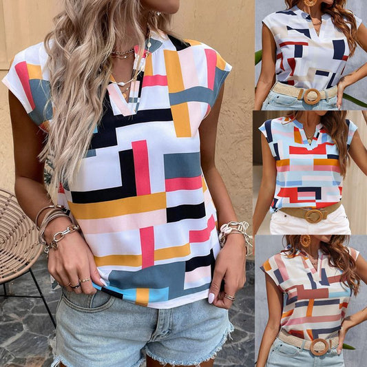 **Chic digital print top—feminine charm meets modern elegance.** CJ
