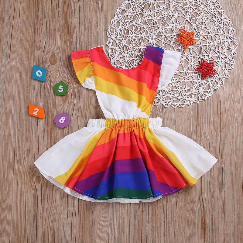 Colorful rainbow-striped dress for kids, perfect for adding vibrant flair to any occasion A&S Collection