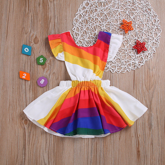 Colorful rainbow-striped dress for kids, perfect for adding vibrant flair to any occasion A&S Collection