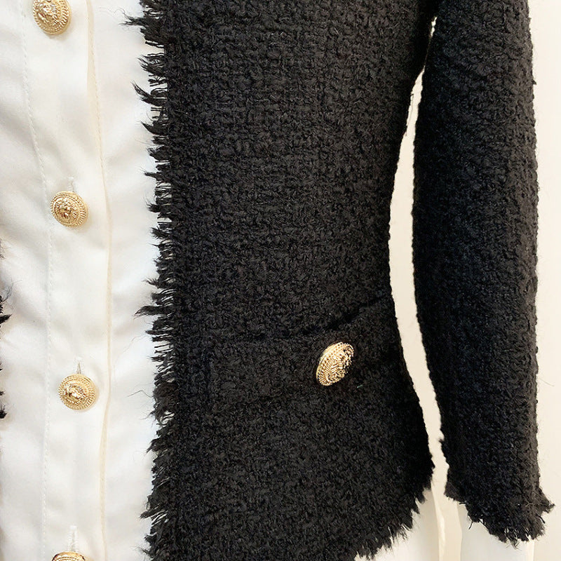 Autumn/winter new European and American fashion satin stitching lion button shirt jacket Hypersku