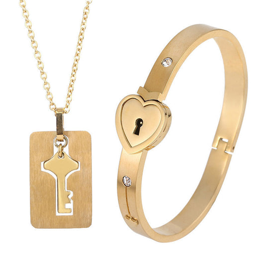Special Day titanium steel love lock set: matching projection lock bracelet and key necklace for lovers A&S Collection